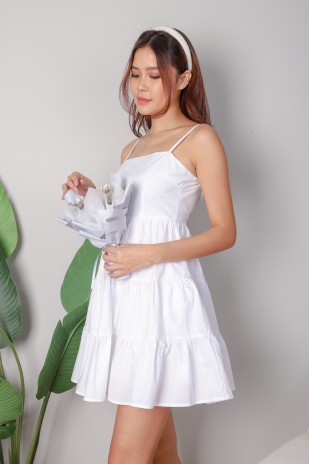 Savina Tiered Babydoll Dress in White