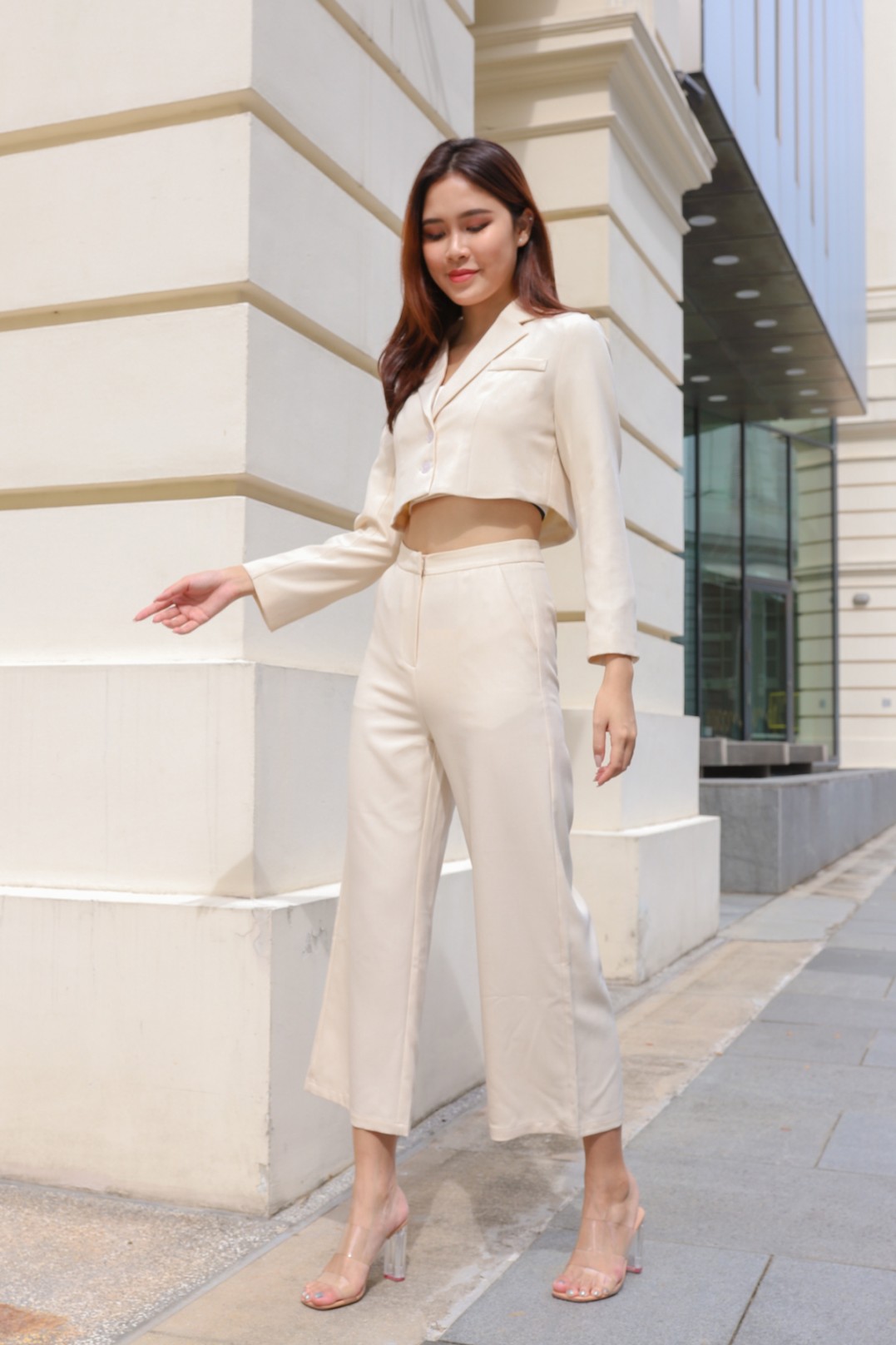 Maddox Cropped Blazer in Ivory - MGP