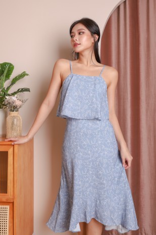 Lucca Floral Overlay Midi in Blue