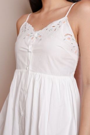 Athens Embroidered Tier Dress in White