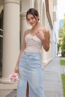 Maryn Pleated Bustier Top in Champagne