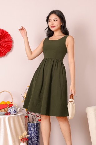 Analeigh Low Back Dress in Olive
