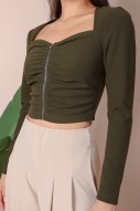 Ashleigh Zip-Up Sweetheart Top in Olive