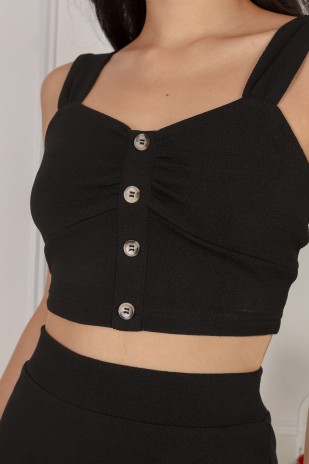 Fey Button Top in Black
