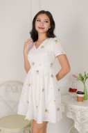 Borrie Embroidered Floral Dress in Yellow