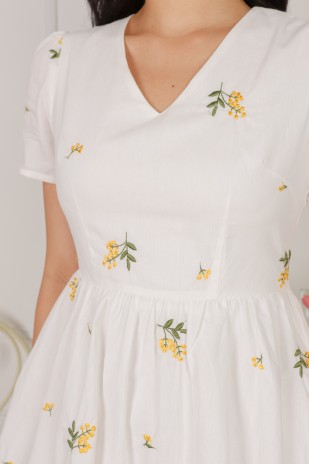 Borrie Embroidered Floral Dress in Yellow