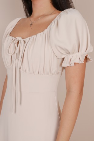 Phedra Ruched Knot Dress in Ivory