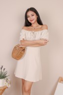 Phedra Ruched Knot Dress in Ivory