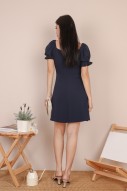 Phedra Ruched Knot Dress in Oxford Blue