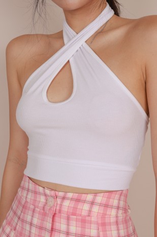 Dyon Keyhole Halter Tank in White