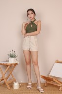 Dyon Keyhole Halter Tank in Olive