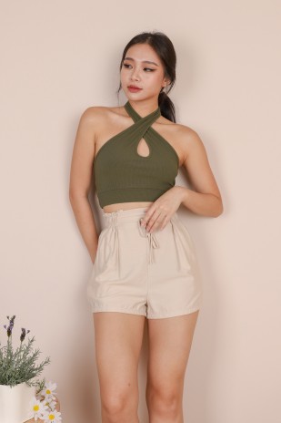 Dyon Keyhole Halter Tank in Olive