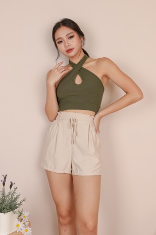 Dyon Keyhole Halter Tank in Olive