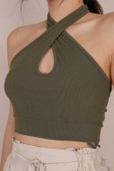 Dyon Keyhole Halter Tank in Olive