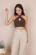 Dyon Keyhole Halter Tank in Mocha