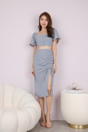 Etienne Ruched Drawstring Skirt in Ash Blue