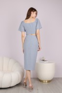 Etienne Ruched Drawstring Skirt in Ash Blue