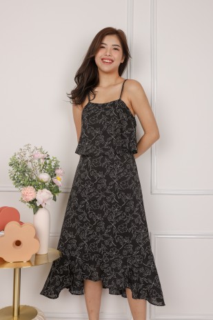 Lucca Floral Overlay Midi in Black
