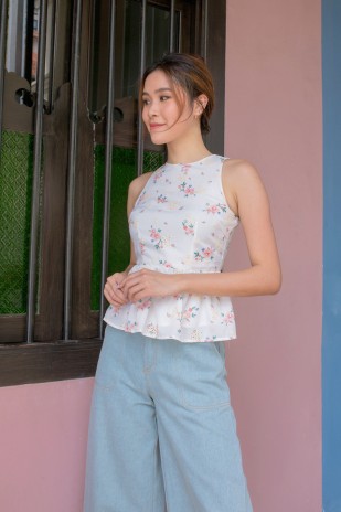 Embroidered Peplum Top with Wide-Leg Pants