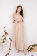 Evermore Ruched Off Shoulder Maxi in Apricot