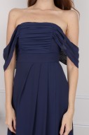 Evermore Ruched Off Shoulder Maxi in Navy