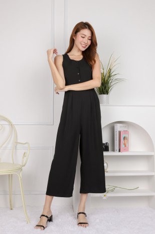 Annika Button Up Jumpsuit in Black