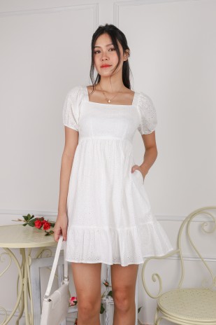 Ayleen Broderie Puff Dress in White