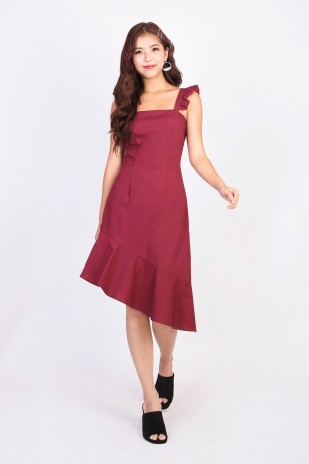 Shearn Ruffle Dress in Burgundy Red (MY)