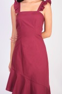 Shearn Ruffle Dress in Burgundy Red (MY)