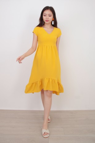 Fedella Midi Flounce Dress in Mustard (MY)