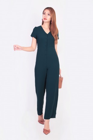 Brielle Button Down Jumpsuit in Forest Green (MY)