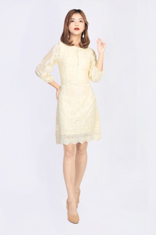 Carly Eyelet Dress in Yellow (MY)