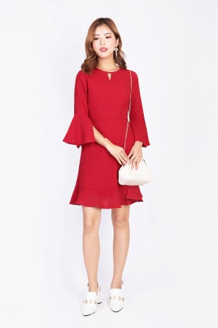 Cecila Flutter Sleeve Dress in Red (MY)