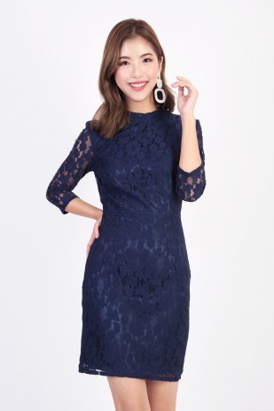 Lena Backless Lace Dress in Navy (MY)