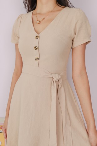 Sharlize Button Flare Dress in Sand