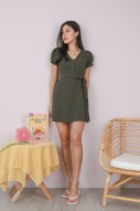 Sharlize Button Flare Dress in Olive