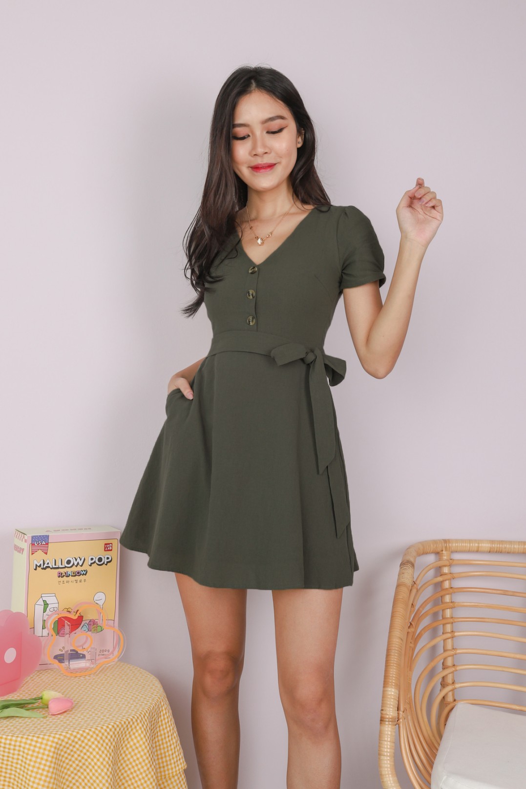button flare dress