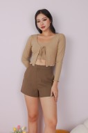 Rhia Tie-Front Cardigan and Cami Set in Latte