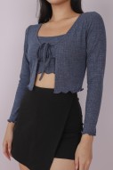 Rhia Tie-Front Cardigan and Cami Set in Slate Blue