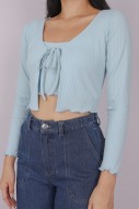 Rhia Tie-Front Cardigan and Cami Set in Baby Blue
