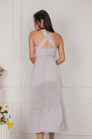 Glacie Cross-Back Maxi Dress in Platinum
