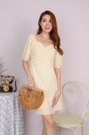 Fandayce Gingham Puff Dress in Yellow