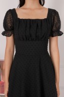 Sofiya Ruched Swiss Dot Dress in Black