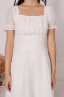 Sofiya Ruched Swiss Dot Dress in White