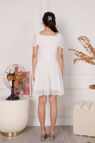 Sofiya Ruched Swiss Dot Dress in White