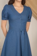 Iyana Denim Button Dress in Dark Wash (MY)