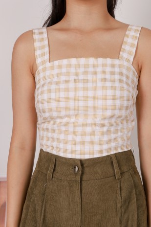 Lecie Square-Neck Plaid Top in Yellow