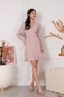 Yalley Textured Sleeved Dress in Blush