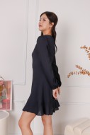 Yalley Textured Sleeved Dress in Midnight
