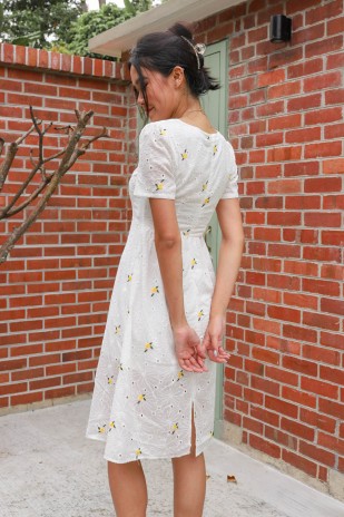 Daicie Embroidered Midi Dress in Yellow